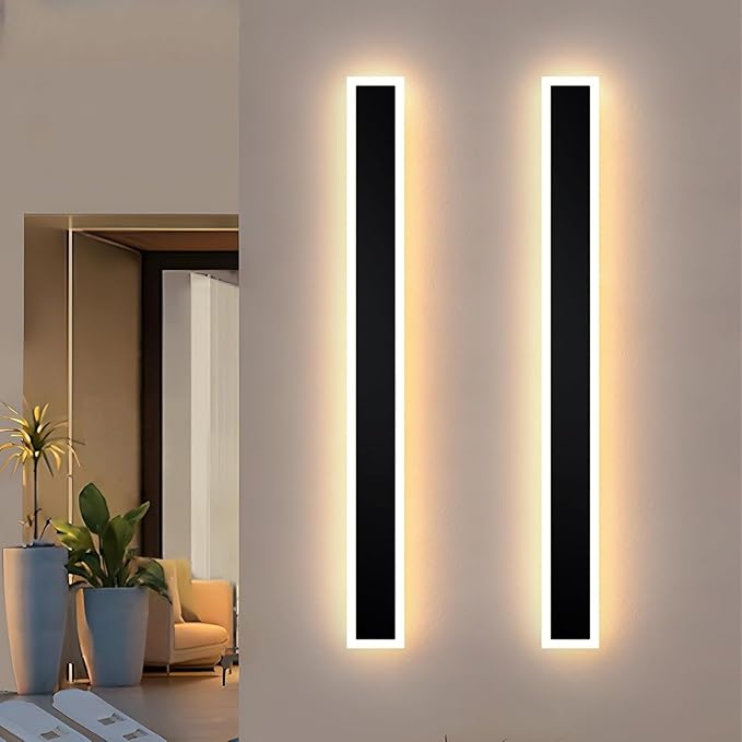 2 Pack 70.8 inch Modern Led Outdoor Wall Light, 3000K-6000K 10%-100% Dimmable Lights for Outside, IP65 Waterproof Wall Sconce Light with Remote Control for Porch,Hallway, Garage,Patio,Stairway,Yard