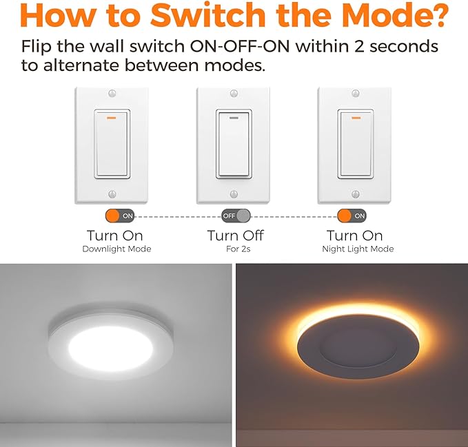 12 Pack 6 Inch LED Recessed Ceiling Light with Night Light, 2700K/3000K/3500K/4000K/5000K Selectable, 12W, Dimmable Canless Wafer Downlight, ETL, White