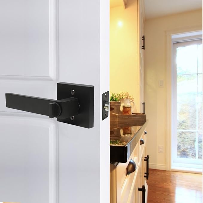 Probrico 2 Pack Entry Door Lever with Lock and Key,Entrance Door Handles for Office and Front Door,Matte Black Door Knobs Keyed Alike Same Key Lockset (Each with 3 Keys)