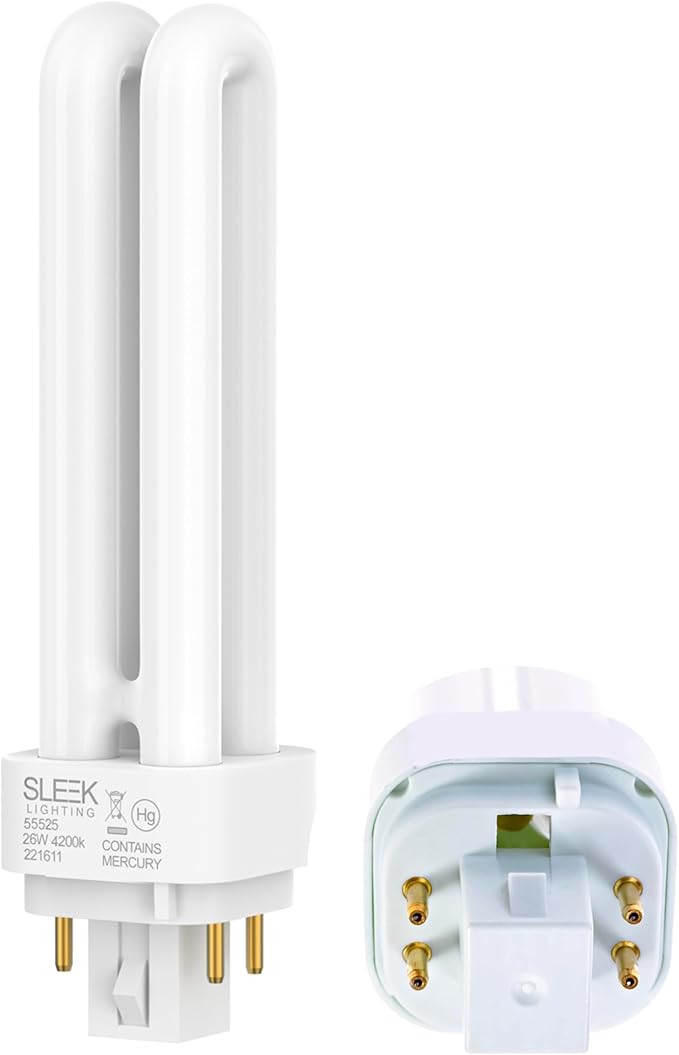 SLEEKLIGHTING 26 Watt T4 Double Tube CFL 4 pin G24q-3 Base Light Bulb 4200K 1500lm -UL Listed,Compact Fluorescent -Cool White Light 4pack