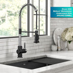 KRAUS Britt Commercial Style Single Handle Pull Down Kitchen Faucet in Spot-Free Stainless Steel/Matte Black, KPF-1691SFSMB