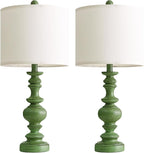 BOBOMOMO 24" Farmhouse Table Lamps Set of 2 – Sage Green Bedside Lamps with Linen Shades, Medium Traditional Lamps for Living Room, Bedroom, and Entryway, Vintage Lamp with Soft Natural Serenity