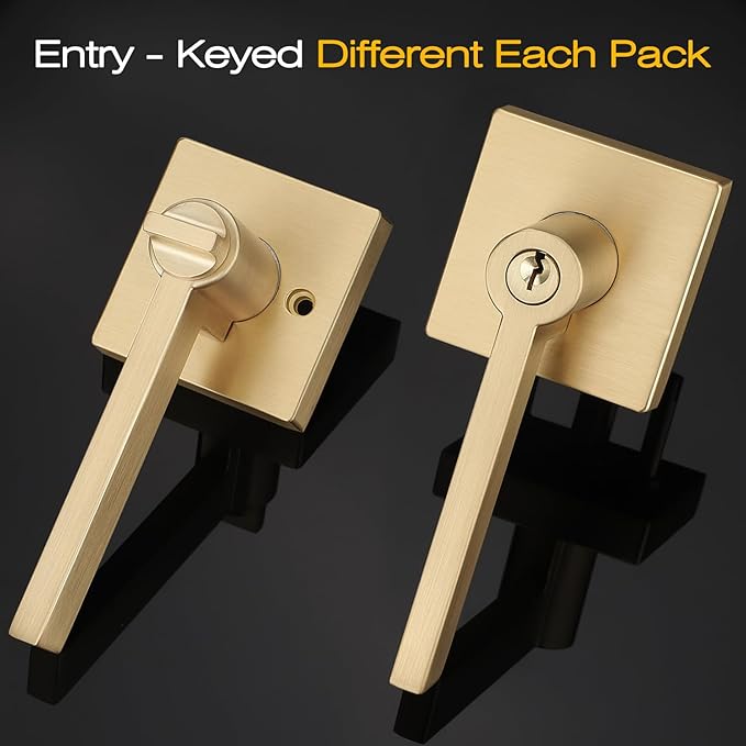 EHOMEWARE 4 Pack Gold Door Handle - Keyed Different, Entry Door Lock with Keys for Living Room or Bedroom, Satin Brass Interior Door Knob with Keys