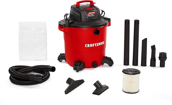 CRAFTSMAN CMXEVBE17596 20 Gallon 6.5 Peak HP Wet/Dry Shop Vac, Heavy-Duty Shop Vacuum Wet and Dry with Filter, Dust Bag, Hose and Attachments for Shop, Garage, Jobsite Cleaning
