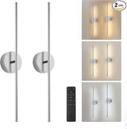 Removable Battery Operated Wall Sconces with Remote Control 350°Rotate LED Wireless Wall Lights with 3 Color Temperatures & Dimming for Bedroom, Hallway, 28.3 Inch (2 Pack)