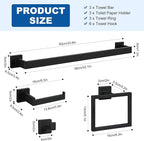 Cilee 10-Pieces Bathroom Hardware Set - Matte Black Bathroom Accessories, 24 Inch Towel Bar, Square Towel Ring, Toilet Paper Holder, Towel Hook, Wall-Mounted Stainless Steel Towel Bar Rack Set
