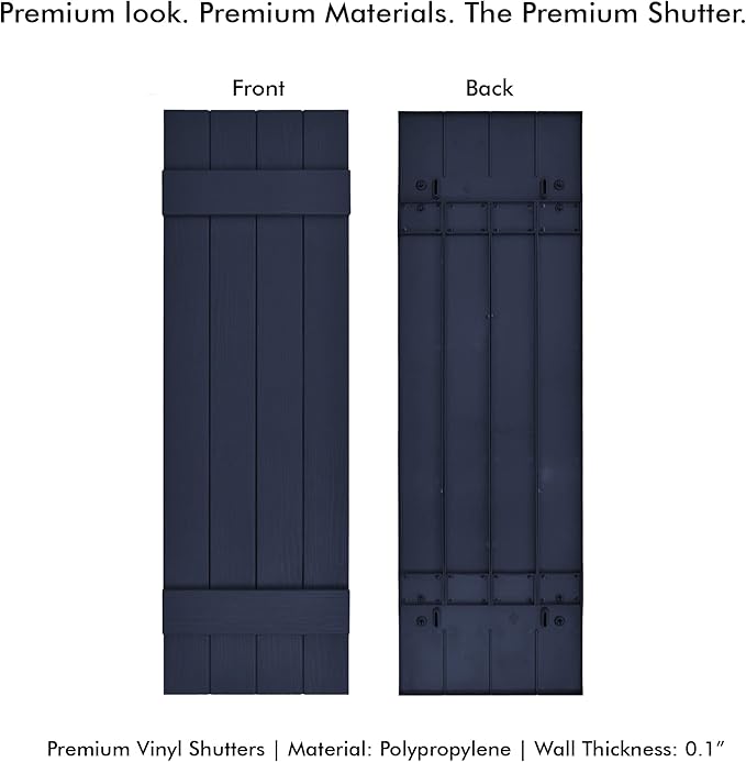 Board & Batten Vinyl Shutters (1 Pair) | 14.5"x35" (4-Board) - Navy Night Sky | Exterior Window Shutters | Includes Mounting Hardware | Simple Installation | Made in USA