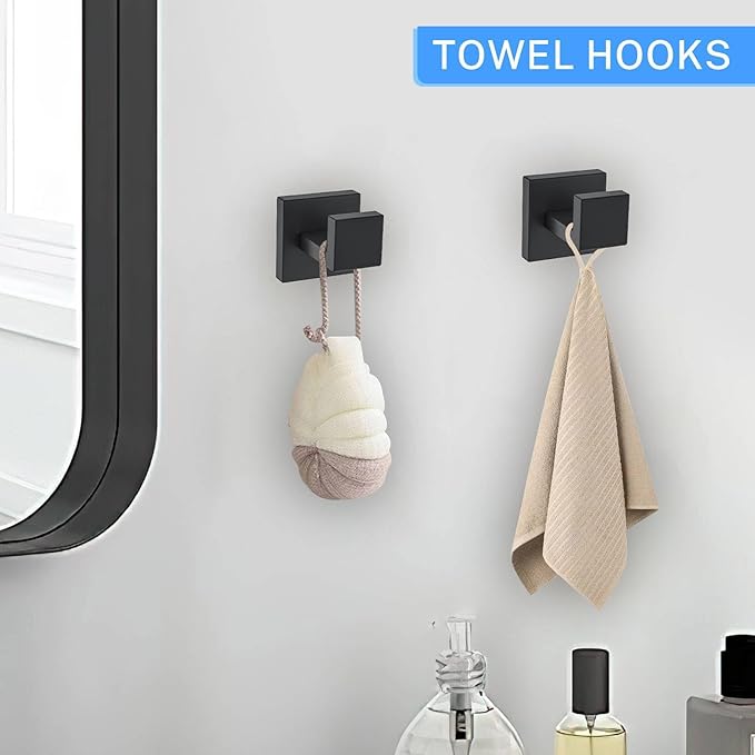 5 Pieces Towel Bar Set Matte Black Bathroom Hardware Accessories Set Include Towel Rack TP Holder Towel Ring Coat Hooks Stainless Steel Wall Mounted Towel Holder Set for Bathroom,23.6 in