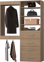 Modular Closet System, 52" Wide Closet Organizer System with Tower and Drawers, Wood Tower Closet Storage for Walk In Closets, Wall Mounted Wardrobe Organizer Kit System, Bedroom, Wood