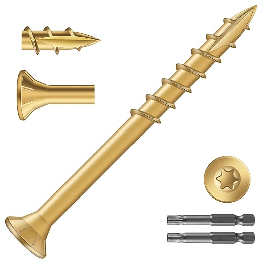 #8 x 2 Inch Deck Screws (1275Pcs) 10lb. Exterior Wood Screws. Carbon Steel, Tan, Flat Head, Rust Resistant epoxy Coated, with T25 Star Bit