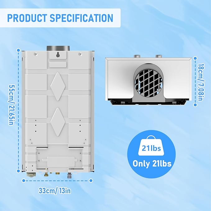 Water Heater Tankless, VANSTON Propane Water Heater Outdoor, 10L 2.64 Portable Water Heaters, Instant Hot Water, Overheating Protection, Easy Installation & Lightweight for RV, Camping