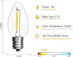 Jslinter 25Pack C7 LED String Light Bulbs Replacement, 1W(11W Equivalent), 60LM, 2200K Warm White, Shatterproof, E12 Screw Base, Vintage Edison Bulbs for Patio Garden