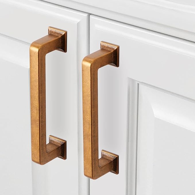 COTYKILEY 10 Pack 3.75Inch(96mm) Antique Brass Kitchen Cabinet Handles Cabinet Pulls Vintage Drawer Pulls Aged Gold Bronze Kitchen Cabinet Hardware Kitchen Handles Drawer Pulls Dresser Handles