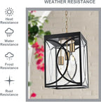 Outdoor Pendant Light Fixtures, Modern 3-Lights Exterior Hanging Lantern Clear Glass Panel, Black Large Outdoor Chandelier for Porch Patio Front Door