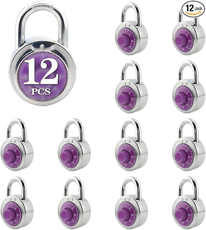 ZonRo Locks Combination Padlock, Fixed Dial Combination Padlock 12 Pack,3 Digit Code Standard Dial Combination, 2 in Wide. 3 in Height,Purple Turntable, Lock for Gym & Locker, School, Toolbox