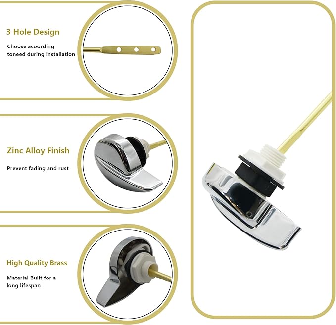 Toilet Flush Valve & WC Lever Replacement Parts,Side Mount Flush Handle Kit,9.8-Inch Solid Copper Rod with Chain,Compatible with 3-Inch One-Piece Toilets,TOTO THU Series Tank Repair Parts