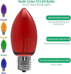Meconard C9 Led Replacement Christmas Light Bulb, C9 Shatterproof Led Bulbs for Christmas Outdoor String Lights, E17 Intermediate Base, Commercial Grade Holiday Bulbs, Multi-Color, 25 Pack