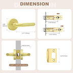Gold Door Handles Interior No Lock 4 Pack, Round Passage Door Lever for Closet and Hall, Modern Knurled Reversible Door Knobs