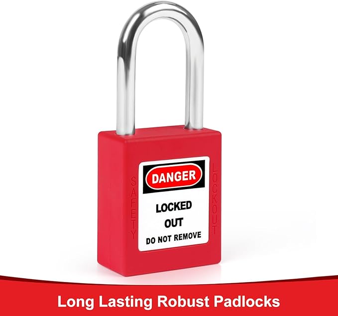 Red Lockout Locks Set - 10pcs, 2 Keys Per Lock, OSHA Compliant, Safety Padlocks for Electrical LOTO Kits