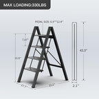 GameGem 4 Step Ladder Folding Step Stool with Anti-Slip Sturdy and Wide Pedal for Adults&Elderly, Aluminum Portable Lightweight Stepladder for Home Kitchen Office, Black, 330lbs