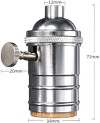 2 Pack Lamp or Fixture Replacement, E26/ E27 Solid Brass Industrial Light Socket Vintage Edison Pendant Lamp Copper Holder with Switch (Silver)