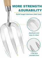 Garden Fork Hand Tool Small Weeding Fork 12 Inch with 3 Pointed Tines Wood Handle for Gardening Weeding Cultivating Digging Planting Transplanting Aerating Loosening Hard Soil Mixing Additives