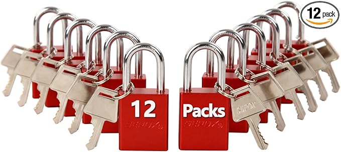 SEPOX® 12 Pcs Ultra-Durable Anti-Rust Outdoor Padlocks - Red Aluminum, 38mm (1-1/2") with Long Shackle & 24 Same Keys, Ideal for Gate, Storage, Locker, Fence & Lock-Out, High Security