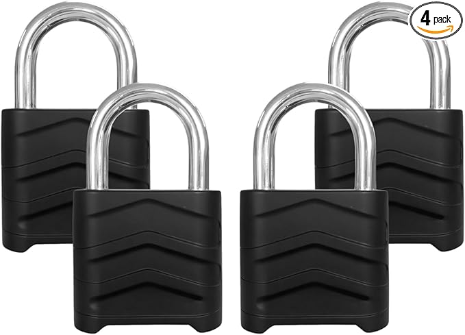 SEPOX 4PCS Large Combination Padlock, Outdoor Combo Lock 2.2" 55mm Heavy Duty Weatherproof, Ressetable 4 Digital, Security Aluminum Body, Uncuttable Shackle, for Warehouse, Home, School, Gate, Garden