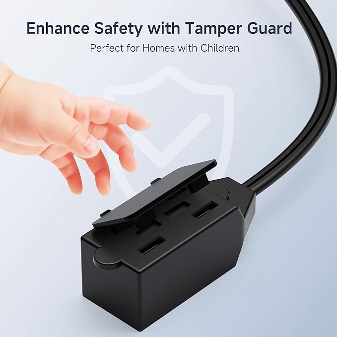 Cable Matters [UL Listed] 2-Pack 16 AWG 2 Prong Extension Cord 6 ft, 13A 3-Outlet Extension Cords with Tamper Guard, 13 Amp, 1625 Watts, Black