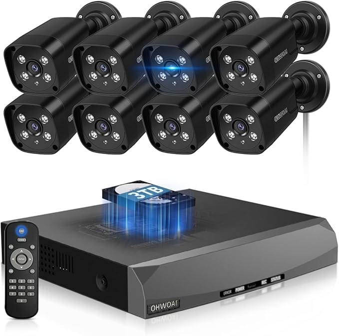 《130°Wide Angle & 2-Way Audio》Outdoor Wired Security Camera System, Black IP Cameras, Home Video Surveillance Systems