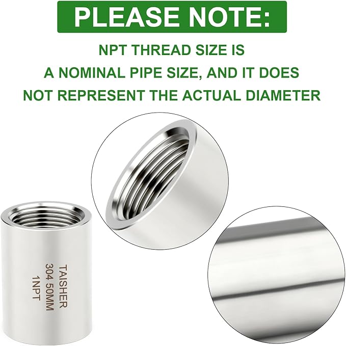 TAISHER 2PCS Stainless Steel Pipe Fittings, 1" NPT Female x 1" NPT Female Threaded, 2" Length Thickened Nipple Cast Pipe