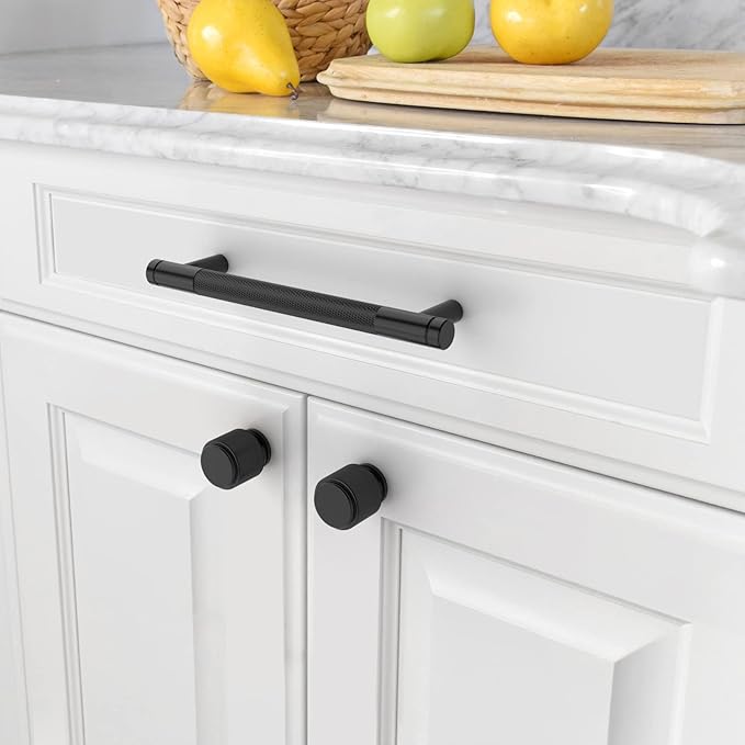 Amerdeco 10 Pack Matte Black Knurled Cabinet Knobs Kitchen Cabinet Pulls for Drawer Dresser, Cupboard and Wardrobe ZH0031