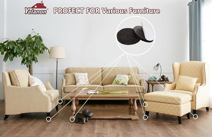 Yelanon Felt Furniture Pads -182 Pcs Premium Felt Pads for Chair Legs Furniture, Floor Protectors for Hardwood Floors, Brown