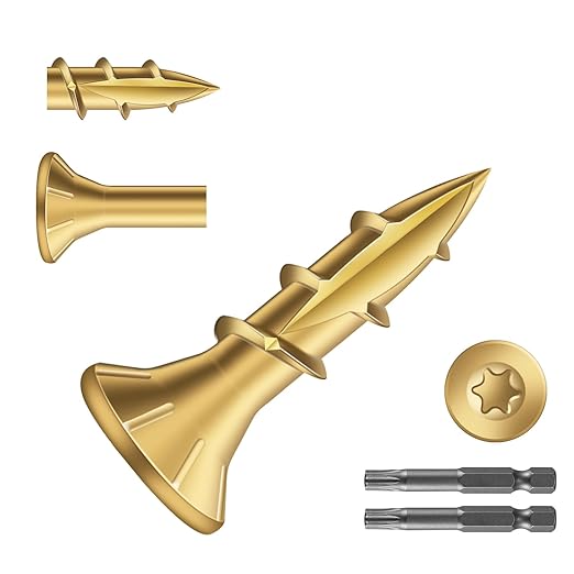 #8 x 5/8" Deck Screws (1274Pcs) 4lb. Exterior Wood Screws. Carbon Steel, Tan, Flat Head, Rust Resistant epoxy Coated, with T25 Star Bit