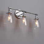 Phansthy 3-Light Wall Sconces Antique Brass Vanity Light, Industrial Wall Lamps with On Off Switch and Clear Glass Lampshade, Vintage Wall Lighting for Bathroom Living Room (Chrome, Bell Shade)