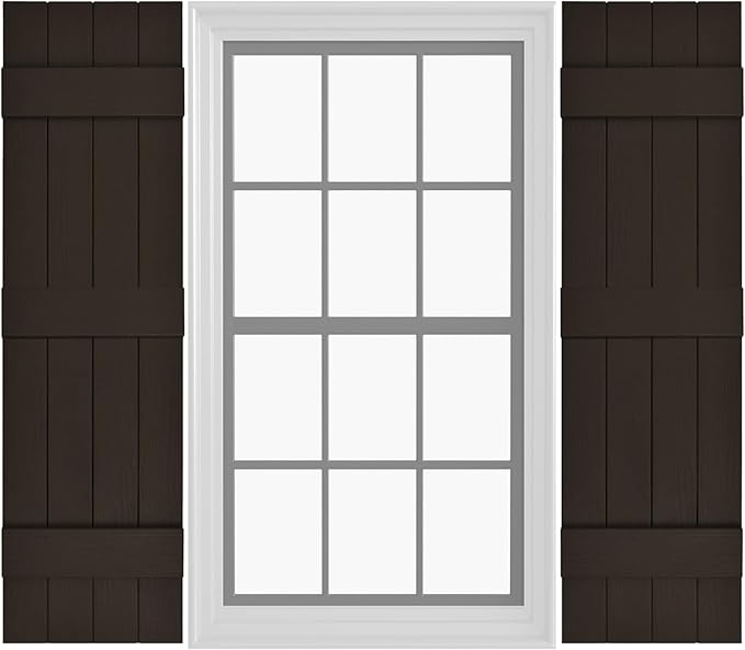 Board & Batten Vinyl Shutters (1 Pair) | 14.5"x63" (4-Board) - Stone Mason Brown | Exterior Window Shutters | Includes Mounting Hardware | Simple Installation | Made in USA
