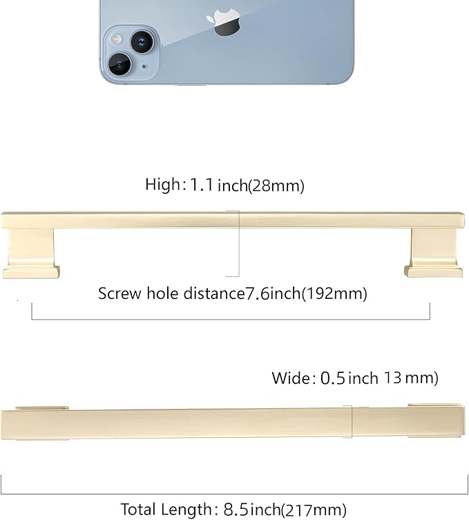 COTYKILEY 10 Pack 7.5 Inch(192mm) Brushed Brass Cabinet Handles Gold Kitchen Cabinet Pulls Cabinet Door Handles Kitchen Cabinet Hardware Cupboard Drawer Pulls Dresser Handles