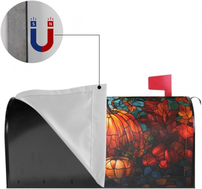 Giwawa Stained Glass Pumpkin Mailbox Cover - Large Autumn Fall Magnetic Oversized 25.5 x 21 - Thanksgiving Decorations Outdoor Harvest Wrap
