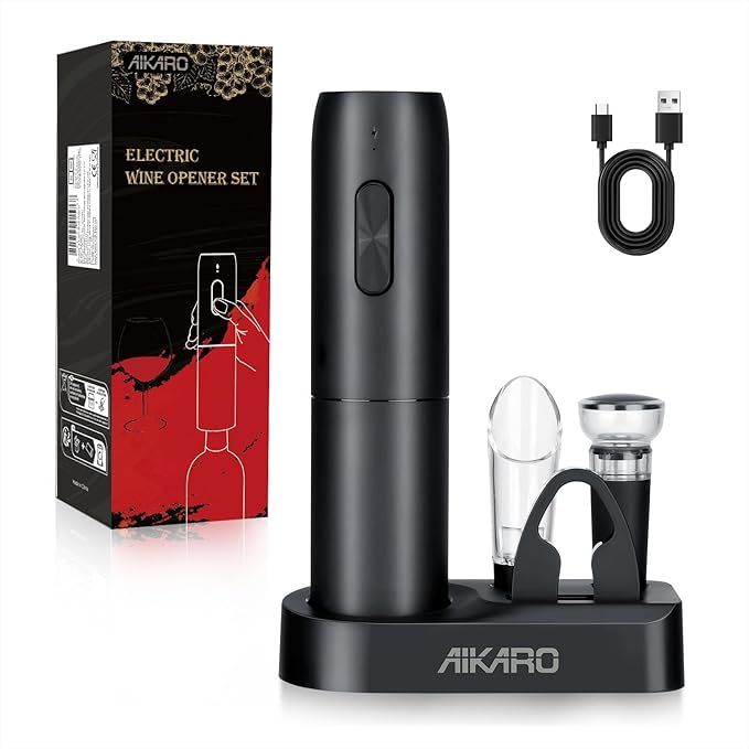 AIKARO - Electric Wine Bottle Opener Automatic Corkscrew, Rechargeable (Set B)