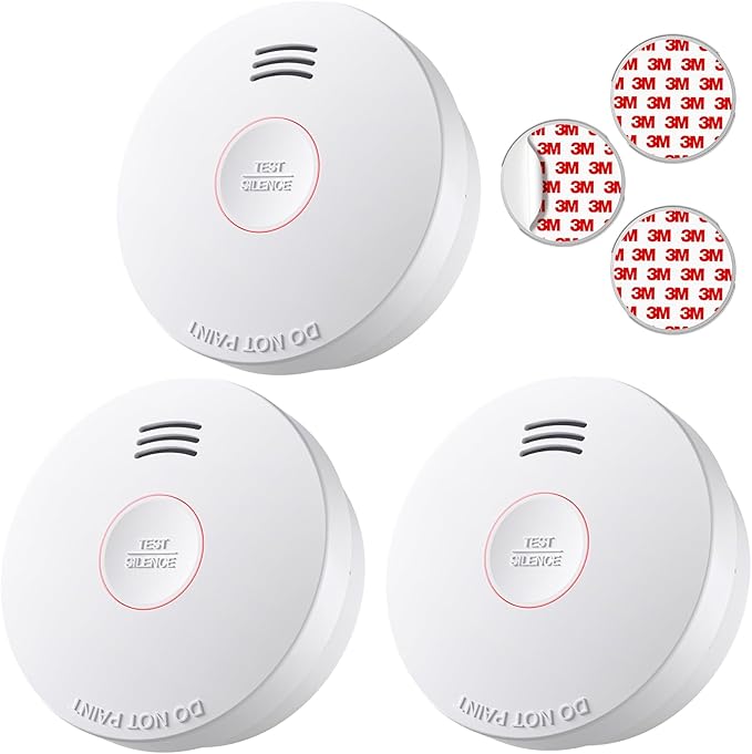 Smoke Detector 10 Year Battery, Smoke Fire Alarm with Photoelectric Sensor, Easy to Install with Magnetic Mount, Smoke Detectors with Silence Button & LED Lights for Home, 3 Pack