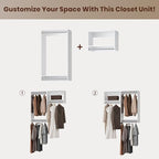 ROOMTEC Modular Closet System, 58" Wall-Mounted Closet Organizer with Hanging Rods, Wooden Tower for Walk-In Closets, Wardrobe Storage Kit, White