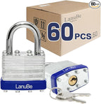 LanuBe Lock Laminated keyed Padlock (1-9/16", 40mm), keyed Alike Locks, Normal Shackle,Marked Blue Plastic Hoop, Pack of 60…