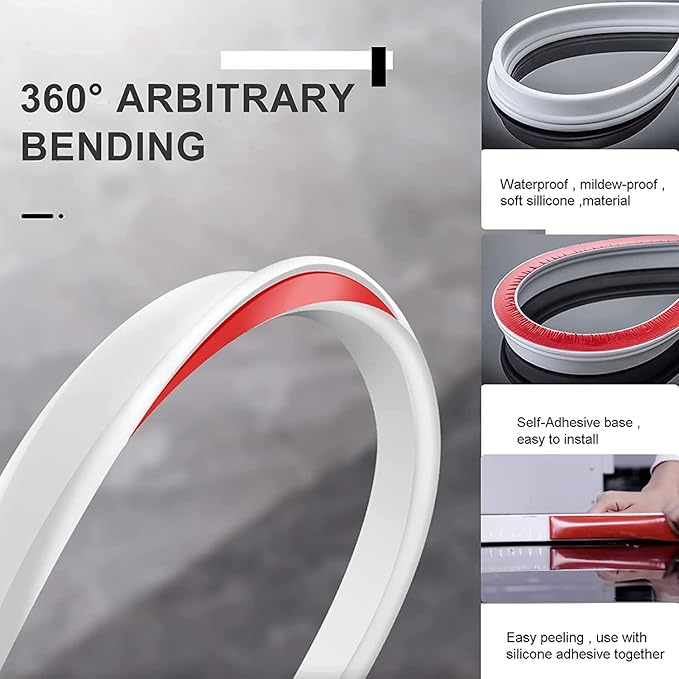 Silicone Wet Room Bathroom Floor Seal Screen Door Seal Strip Shower Dam Prevents Overflow of Water | Waterproof Self-Adhesive and Bendable Waterproof Strip for Wet and Dry Separation (White-120inch)