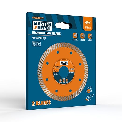 4.5 Inch Diamond Blade for Granite, Ceramic, Marble, Stone and Hard Bricks, Super Thin Turbo Rim Design for Angle Grinders and Handheld Saws, Dry and Wet Use, 7/8"-5/8" Arbor (2 PCS)