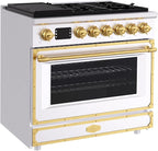 Akicon 36" Freestanding Gas Cooktop Oven Combo, Features 6 Sealed Burners, 5.2 Cu.ft Rapid Convection Oven, Convertible Fuel (NG/LP), Durable Cast Iron Grating (SWGBGGA1)