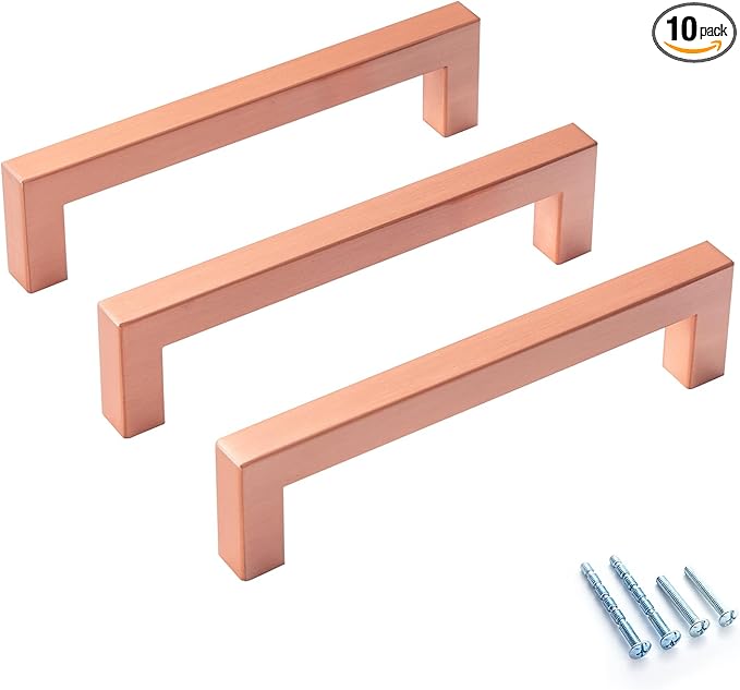 10 Pack Kitchen Cabinet Handles 5 Inch Brushed Copper Square Cabinet Pulls Red Copper Drawer Handles Bar Cupboard Handles Modern Stainless Steel Kitchen Cabinet Hardware