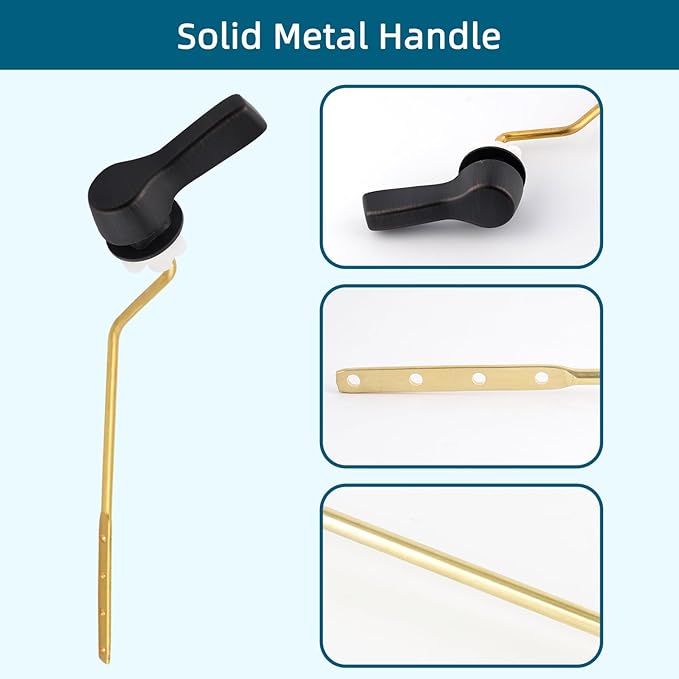 Hygie Rinse Metal Toilet Handle Lever Flush Replacement, 2PCS Universal Side Mount Toilet Handle with Stainless Steel Flapper Chains, Toilet Repair Kit, Oil Rubbed Bronze