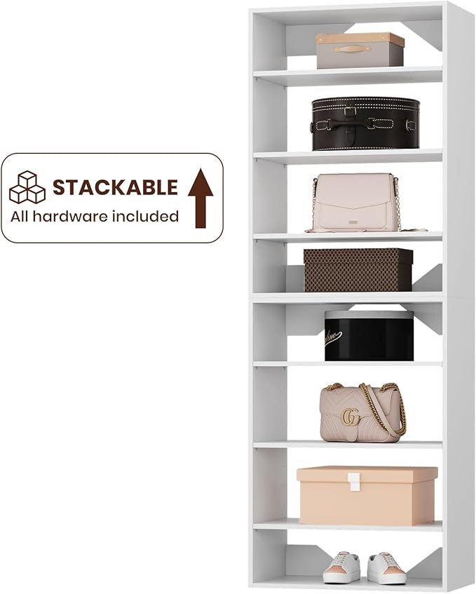 ROOMTEC 19.5" Shelf Short Tower Closet Unit, Modular Closet System with Shelf, Wardrobe Organizer for Bedroom or Walk-in Closet, Wall Mounted, Customizable Clothes Storage Unit, White