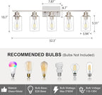 5 Light Bathroom Light Fixtures Brushed Nickel Vanity Light Over Mirror Modern Farmhouse Wall Lighting Sconces Wall Lamp for Bathroom, Bedroom, Living Room E26 Socket with Glass Shade