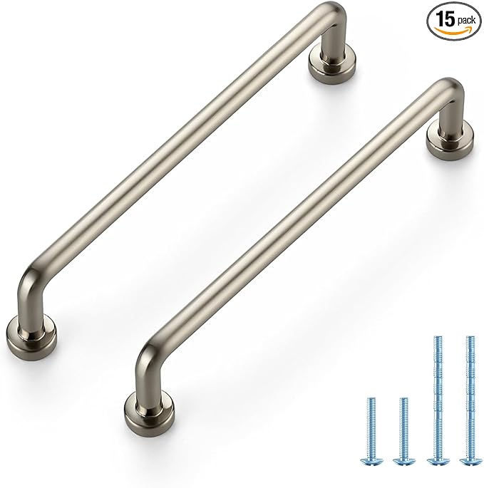 JOY DECOR Cabinet Pulls – 5 Inch Hole Center, Brushed Nickel, 15 Pack, Zinc Alloy Cabinet Handles for Drawers & Cupboard – Vintage Style Hardware for Kitchen, Bathroom, Dresser, Furniture Makeover